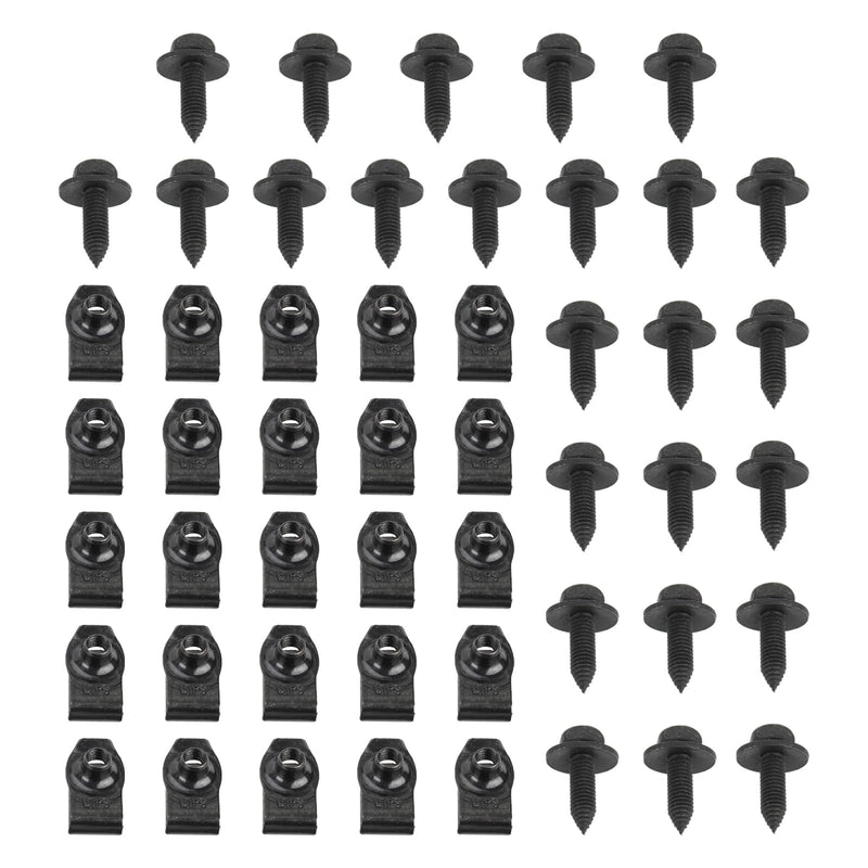 [Australia - AusPower] - 50PCS 1/4 Body Bolts & U-Nut Clips, Fender Bolts, Engine Under Cover Splash Shield Guard Body Bolts (25 Bolts + 25 Clips) 
