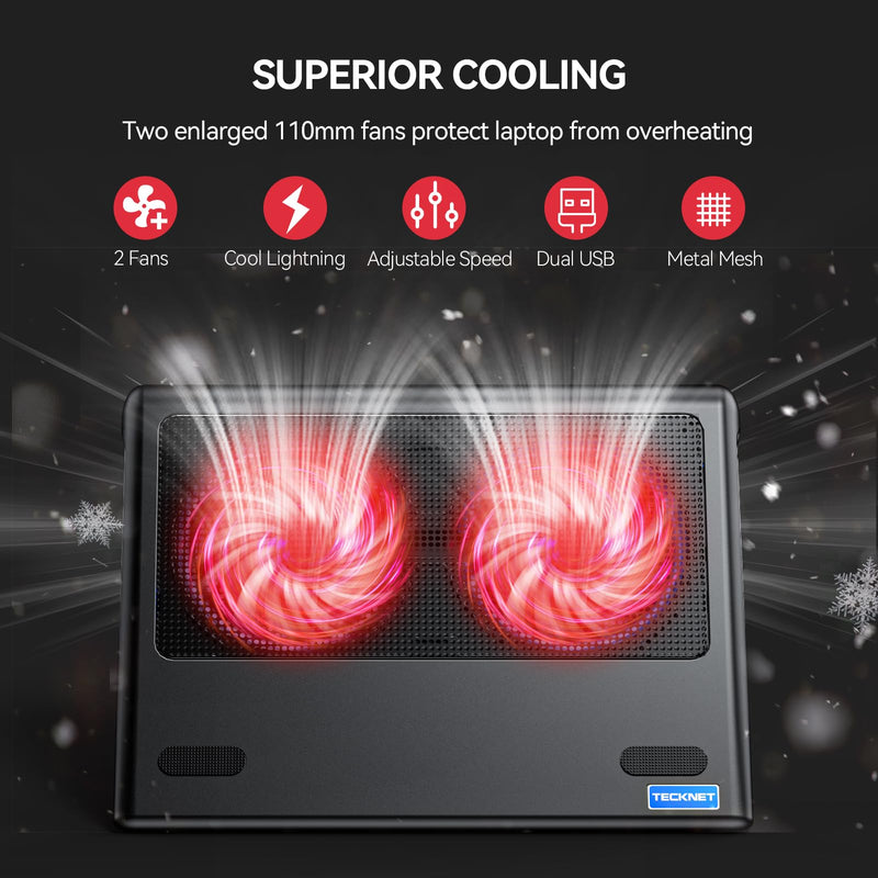 [Australia - AusPower] - TECKNET Laptop Cooling Pad, Portable Ultra-Slim Quiet Laptop Notebook Cooler Cooling Pad Stand with 2 USB Powered Fans, Fits 12-16 Inches (Red) Red 