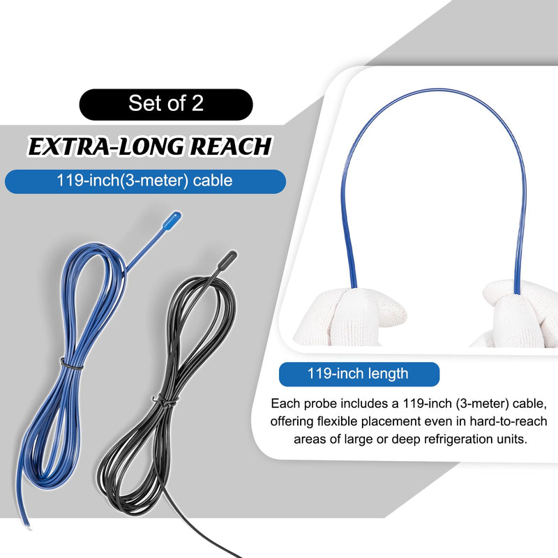 [Australia - AusPower] - Temperature Probe Sensors | Durable Stainless Steel (Black/Blue) | Compatible with Dixell, Carel & Eliwell | for Refrigerators, Freezers & Cold Rooms(2-Pack) 