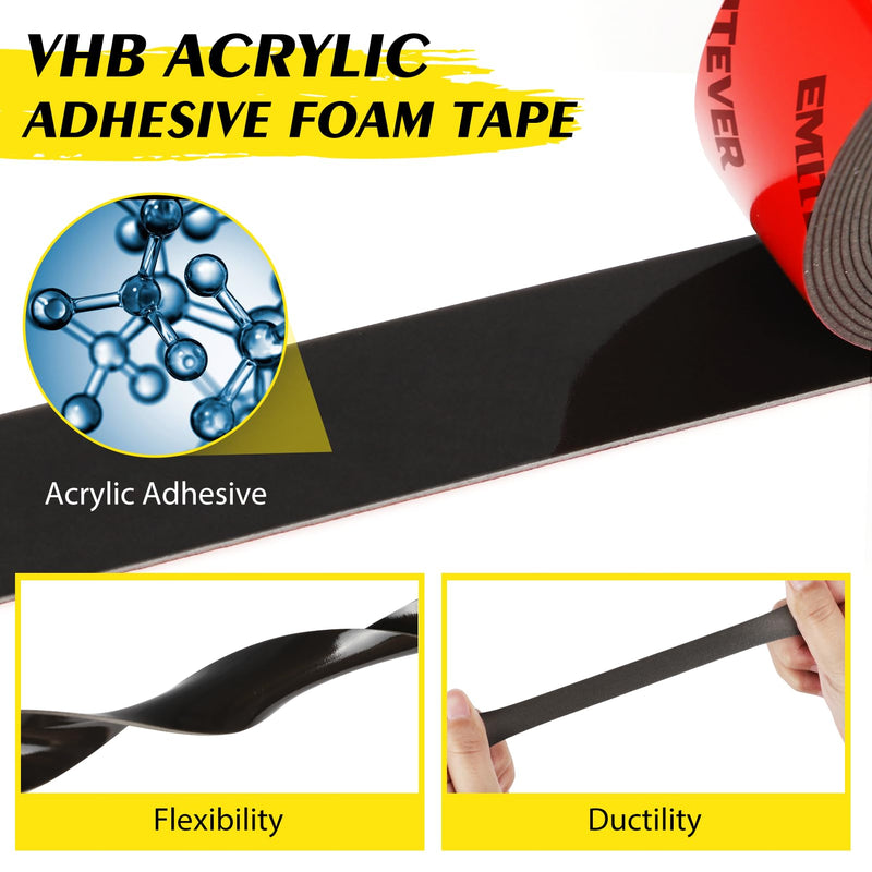 EMITEVER Heavy Duty Double Sided Tape 2 Rolls, 1 Inch x 16.4FT Acrylic Foam Mounting Tape, Two Sided Adhesive Tape, Waterproof & Strong Double Stick Tape for Walls, Automotive, Home Office Decor 16.4 feet x 1 inch (2 Pack)