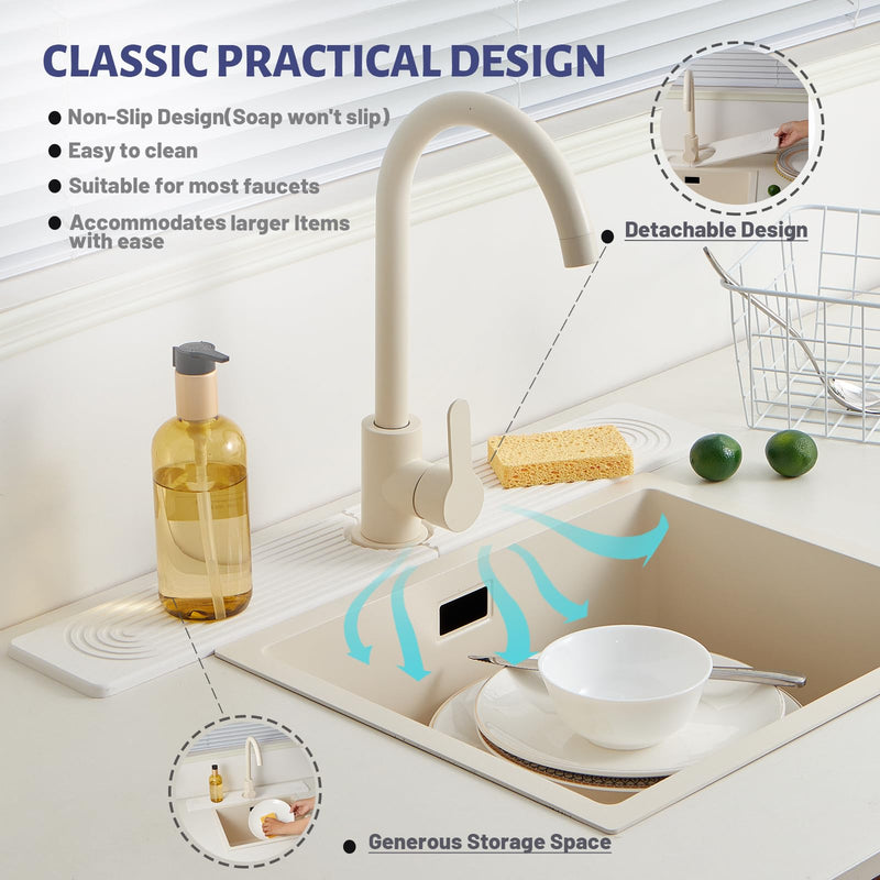 Stone Faucet Mat for Kitchen Sink, Faucet Mat Fast Drying Diatomite, Sink Splash Guard Water Absorbing Stone Tray for Sink, Counter Protector for Kitchen & Bathroom White.23.6" x 3.9"‎