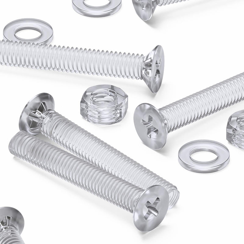 [Australia - AusPower] - 60 x Crosshead Countersunk Screw Nuts and bolts, Transparent Clear Plastic Acrylic, M6 x 40mm - Acrylic Plastic Screws, (15/64 x 1-37/64 in) 