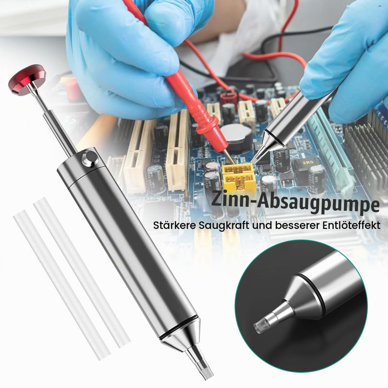 All-Metal Vacuum Soldering Extraction Desoldering Pump, with 2 Silicone Nozzles and 2 Soldering Wires, High Suction Power, High Temperature Resistant, Perfect Desoldering Tool for Soldering Removal 1