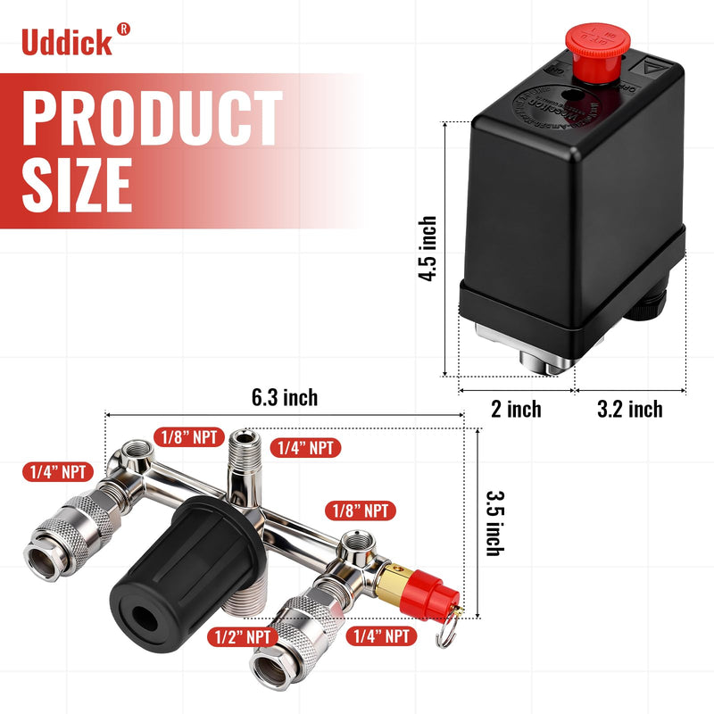 Air Compressor Pressure Control Switch with Gauge Regulator Control Valve,Manifold Regulator Air Compressor Parts,Pressure Switch Assembly of Regulating Valve