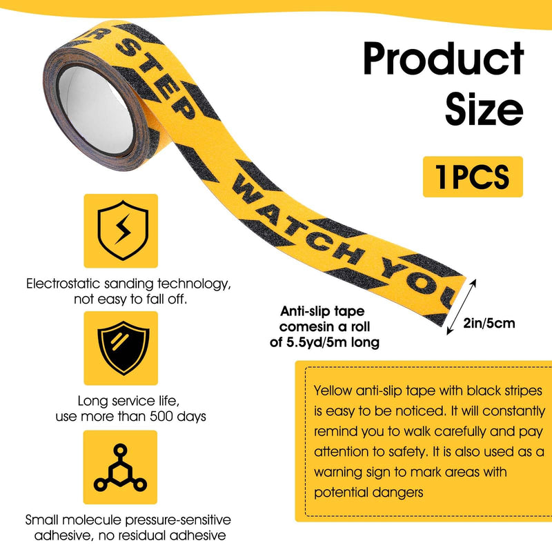 Watch Your Step Sign, Caution Tape Yellow Black Anti Slip Tape 1.97in X 16.4ft Grip Tapes for Stairs Waterproof Safety Grip Tapes for Stairs Steps Ladder Indoor Outdoor Treads Floor Caution