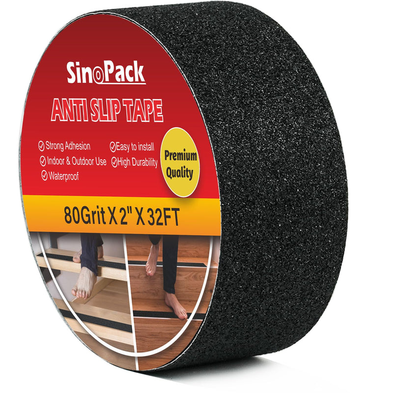 Anti-Slip Tape 2" x 32FT, Skateboard Grip Tape,Friction Tape,Black Grip,Abrasive for Stairs Outdoor/Indoor, Safety Non Skid Tread Staircases Anti-Slip Traction Tape Black for Slippery Surfaces