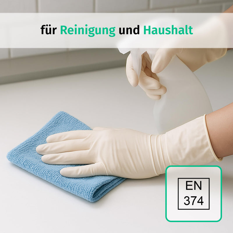 Box of 100 Disposable Latex Gloves, Powder-Free, Non-Sterile Disposable Gloves, Examination Gloves,White, Medium | Einmalhandschuhe für Reinigung, Küche, Kosmetik, Tattoo und Haushalt; geeignet für Gewerbe, Beruf und Alltag 1