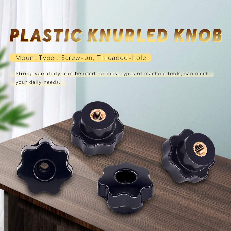 [Australia - AusPower] - Swpeet 15Pcs M6 7 Star Through Hole Knob Female Thread Nut Clamping Knob Grip Assortment Kit, Star Shape Hand Knobs Black Plastic Screw-On Handle Clamping Knob for Mechanical Equipment (M6) 