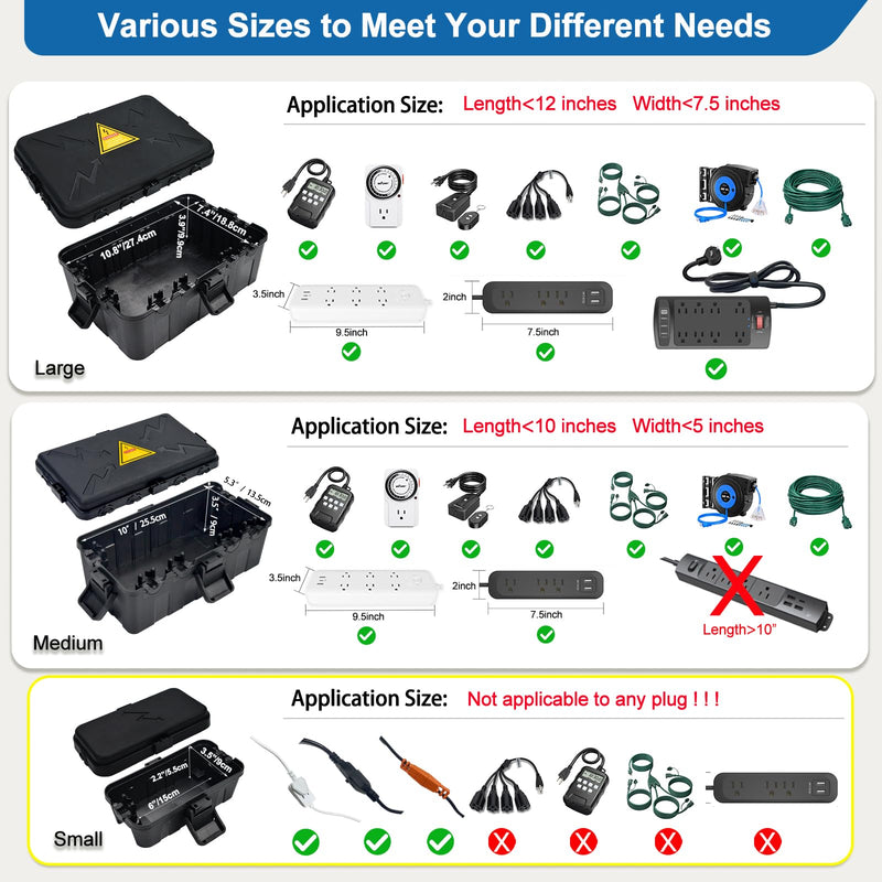[Australia - AusPower] - Small Weatherproof Electrical Connection Box(6 x 3.5 x 2.8inch),Outdoor Electrical Box,Waterproof Extension Cord Covers for Plug, Extension Cables, Holiday Lights,Black Black 