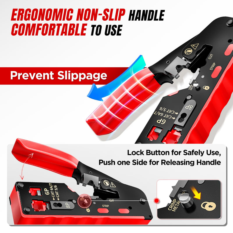 [Australia - AusPower] - AMPCOM Pass Through RJ45 Crimp Tool 1PC and LAN & TEL Continuity Test Tool 1 PC for CAT5E/6/6A/7/8 UTP & STP 