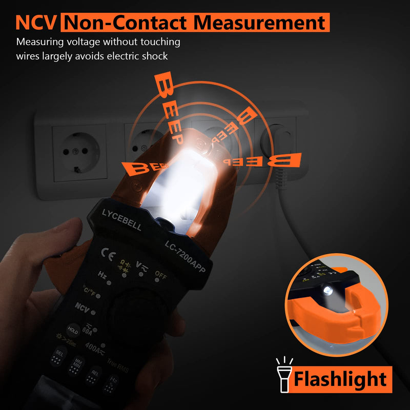 [Australia - AusPower] - 6000 Counts Clamp Meter & Bluetooth, Digital AC DC Voltage Current Amp Ohm Meter TRMS NCV Detector, Clamp Multimeter for Resistance Diode Continuity Temperature Car Electrical Tester 7200-APP 