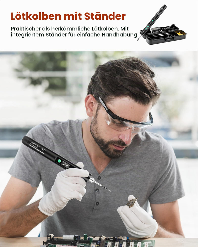 USB Soldering Iron with 3 Soldering Tips (K, 3C, B) | Portable Welding Kit 15W with Housing and Bracket | Quick Heating 8 Seconds | 3 Temperatures 180-450°C | Repair and Pyrography C
