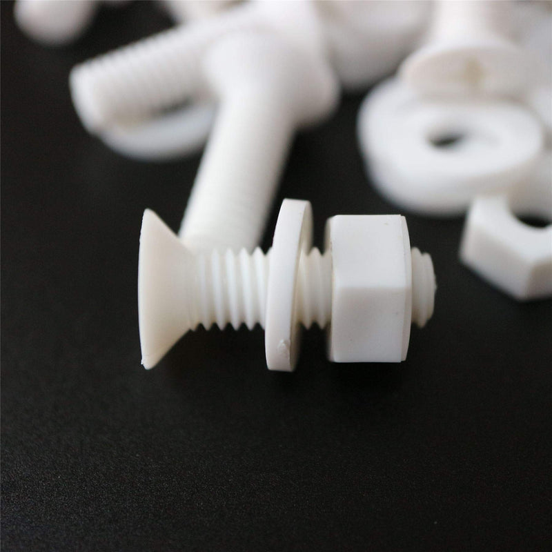 [Australia - AusPower] - 20 x White Countersunk Screws Polypropylene (PP) Plastic Nuts and Bolts, Washers, M6 x 20mm, Anti-Corrosion, Chemical Resistant, (15/64 x 25/32 in) 