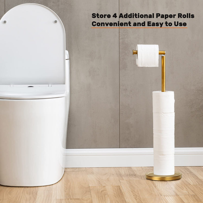 Toilet Paper Holder Stand Bathroom Toilet Paper Storage for 4 Paper Rolls with Heavy Base, Freestanding Toilet Paper Roll Holder (Gold) Gold Stainless Steel