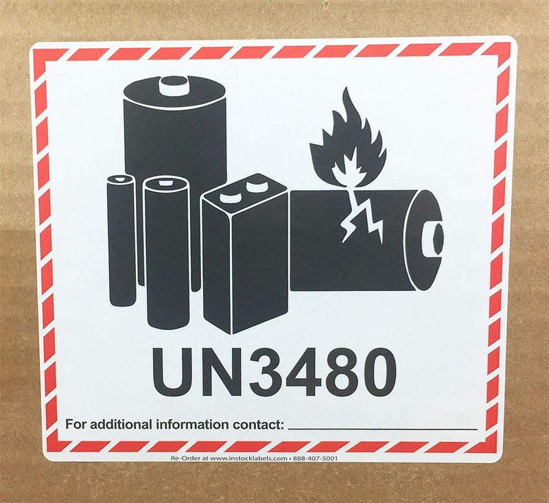 Caution Lithium Battery Labels UN3480 4.5 x 5 Inch 500 Adhesive Stickers