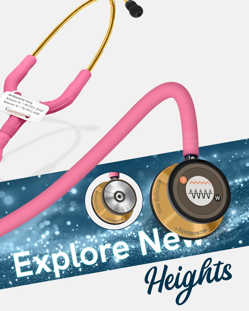 [Australia - AusPower] - FriCARE Tunable Stethoscope - Dual Head Estetoscopio for Nurses, Doctors, Paramedics, Students - FSA/HSA Eligible Stethoscopes, Hot Pink Tube, Mirror Gold Finish Chestpiece 