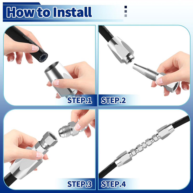 [Australia - AusPower] - Hydraulic Hose Repair Kit, 1/4" Hydraulic Hose Field Repair Kit, 2pcs Reusable Heavy Duty Galvanized Carbon Steel Fittings 1/4'' 