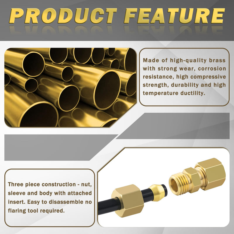 [Australia - AusPower] - Brass Tube Pipe Compression Fitting,1/4" Tube OD x 1/4" Tube OD Ice Maker Water Line Compression Union Connector Gas Tubing Compression Fitting 4Pcs 4Pcs 1/4" 