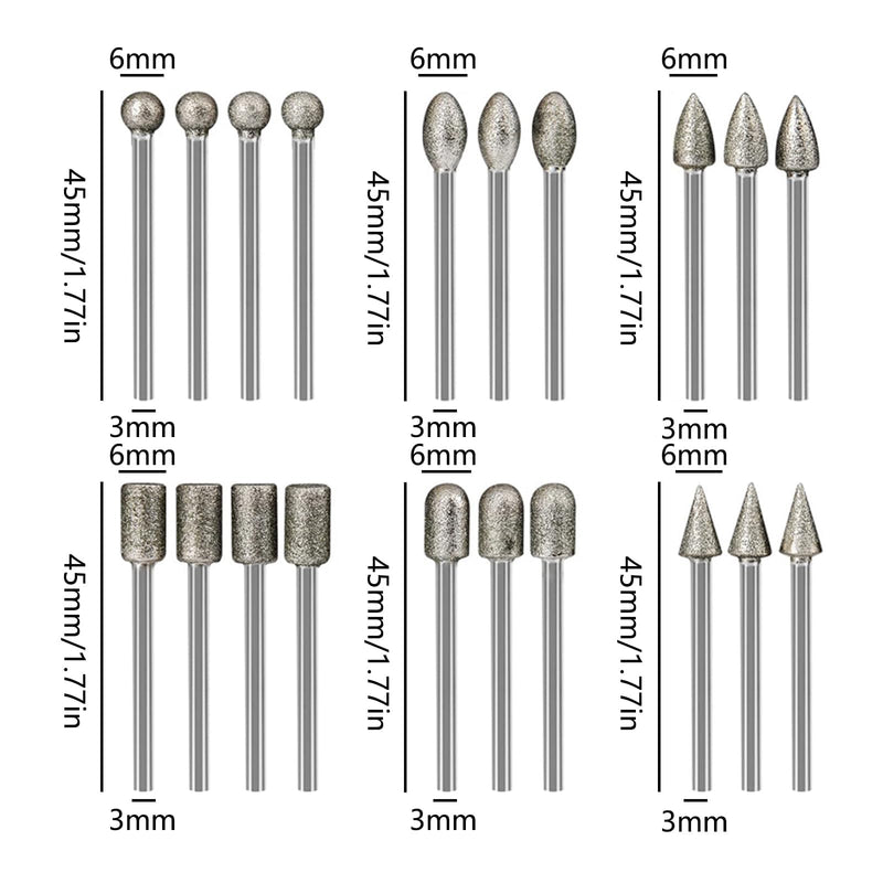 [Australia - AusPower] - VZU Diamond Cutter Set, 20 Pieces Diamond Burrs with 1/8 Inch Shank Grinding Attachments for Dremel Rotary Tool, Diamond Grinding Pins for Stone, Glass, Ceramic, Grinding, Polishing and Engraving 