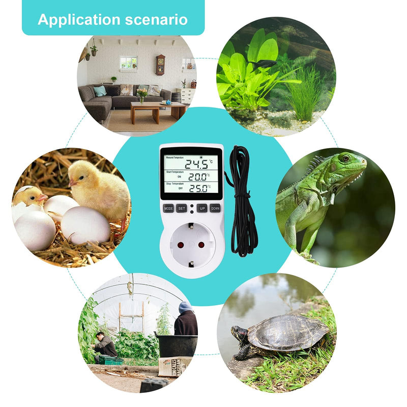 [Australia - AusPower] - Digital Thermostat Temperature Controller Digital LCD Temperature Controller Multifunctional with Timer and Probe for Greenhouse Aquarium Heater Terrarium Aquarium Reptile Incubator 
