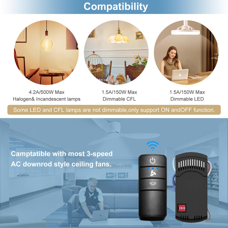 [Australia - AusPower] - Hampton Bay Fan Remote Kit,Universal Ceiling Fan Remote Control Replacement Hampton Bay Home Decorators Collection Hunter KUJCE10318,ZAAZPHD3-3 Speed Control,Light Dimming,Time Delay,with Wall Mount Hampton Bay Remote Kit 