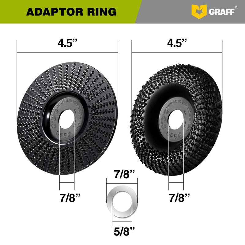 [Australia - AusPower] - GRAFF Premium Wood Carving Disc 4 1/2 Inch for Angle Grinder – Set Shaping and Grinding Wheel for Wood, Softwood, Hardwood – Woodworking Angle Grinder Attachment with 7/8" – 5/8" Arbor Ø 4 ½ Inch Set Carving Blade 