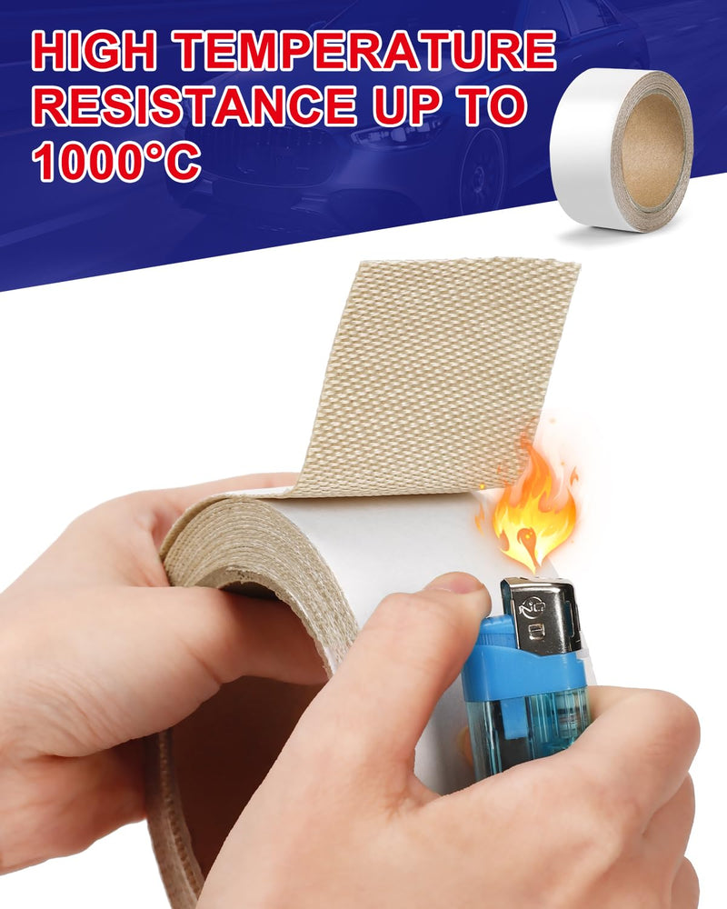 Heat Shield Tape, 1000°C High-Temp Resistant Silica Tape with 100pcs Zip Ties & Scissors for Automotive & Industrial Use, Curved Surface Safe, Strong Adhesive White High-Silica Tape Set *1