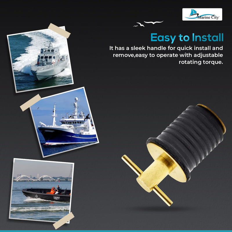 MARINE CITY Brass Drain Plug with Neoprene Seal – Rust-Proof, Corrosion-Resistant, Ideal for Boats, Yachts, Kayaks 1” Drain Plug