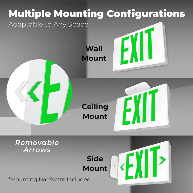 LFI Lights | Thin Green Exit Sign | All LED | White Thermoplastic Housing | Hardwired with Battery Backup | Optional Double Face and Knock Out Arrows Included | UL Listed | (1 Pack) | LEDT-G 1 Pack