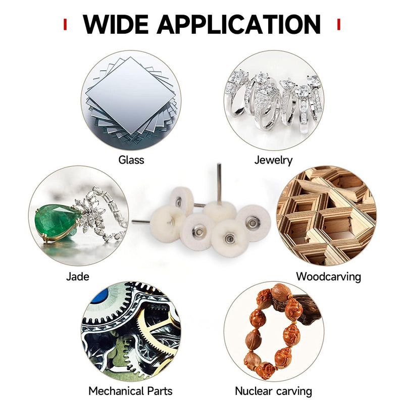 50 PCS 1 Inch Wool Felt Polishing Accessory Kits, 25 Each Spherical/Flat Buffing Wheels for Proxxon Dremel Rotary Tool - 1/8" Shank, Ideal for Wood Metal Jewelry and Glass Polishing