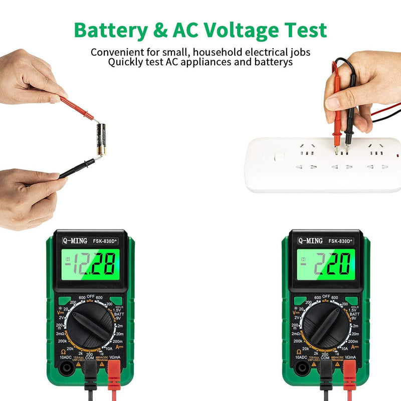 [Australia - AusPower] - Digital Multimeter, Multi-Function Mini Pocket Size Digital Multimeter with Data Hold & Back Light, Current Voltage Resistance Capacitance Frequency Tester 2.7 Inch Large LCD Display 