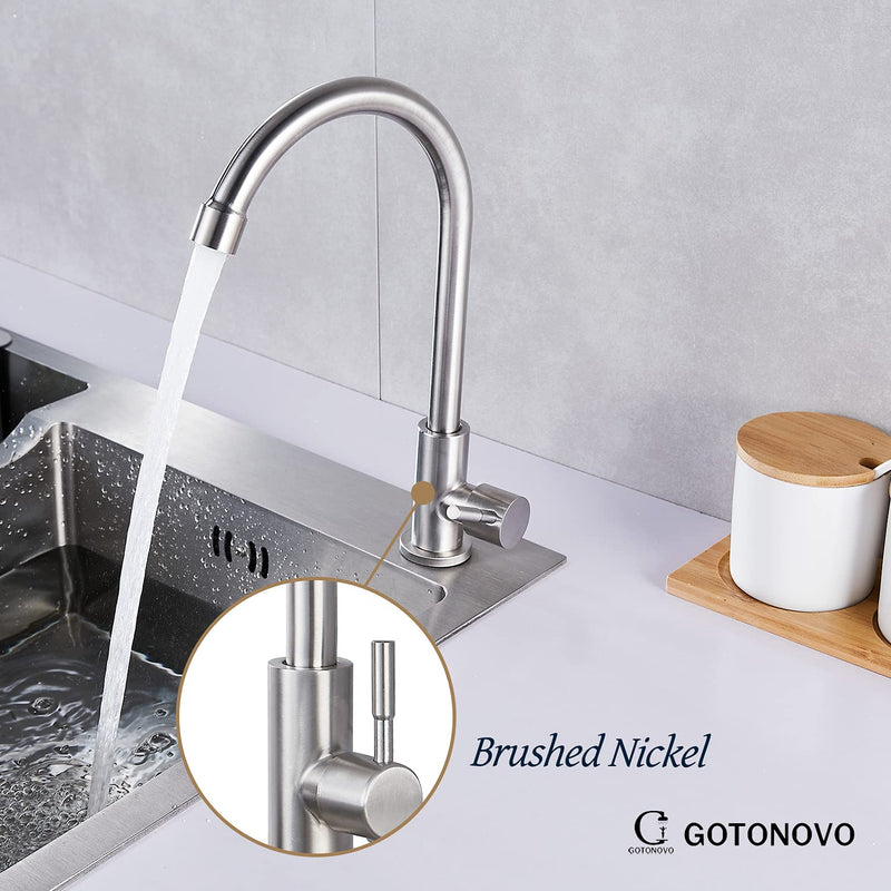 gotonovo Stainless Steel Cold Water Kitchen Sink Faucet Brushed Nickel Bathroom Single Handle Bar Faucet Faucet Single Temperature Water Only Silver Rotatable Elbow