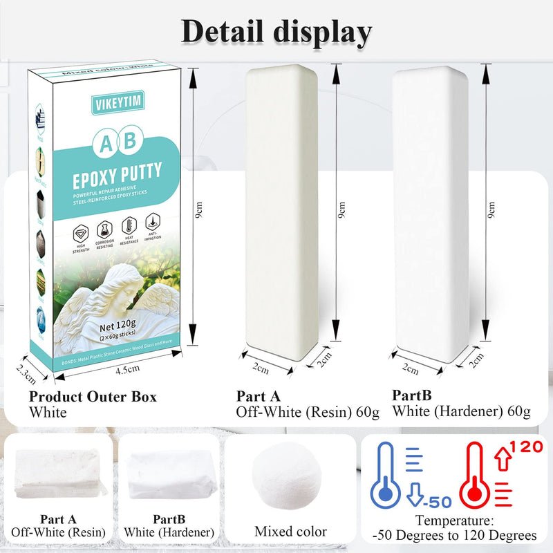 [Australia - AusPower] - Epoxy Putty, 120g Quick Leak Repair Epoxy Putty Plastic, Ceramic, Acrylic, Metal, Stone, Wood, Glass Bonding and Repair Putty Stick (White) 