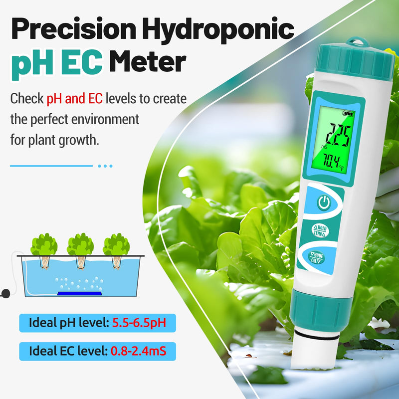 [Australia - AusPower] - pH H2 Tester for Hydrogen Water Bottle TDS ORP Meter for Testing Drinking Water PPM EC Meter for Water Hydroponics 6 in 1 pH H2 ORP TDS EC Temp Meter for Pool, Kombucha, Brewing 6 in 1 tester 