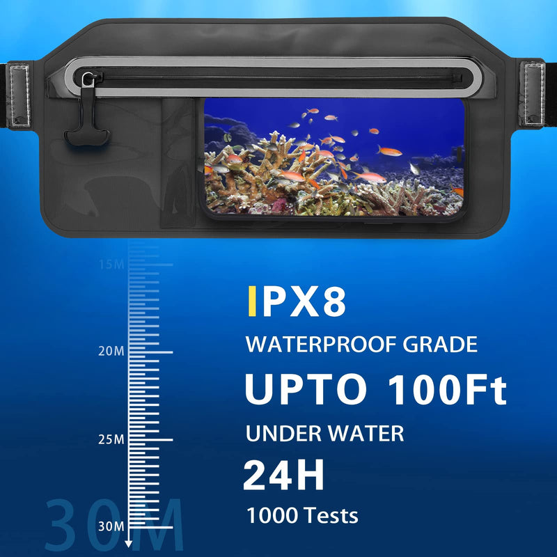 [Australia - AusPower] - Waterproof Phone Pouch,IPX8 Waterproof Phone Case with Adjustable Waist Strap,Compatible with iPhone Whole Series Galaxy Whole Series up to 7",Waist Bag for Beach, Boating,Swim,Black Black 