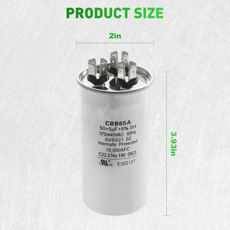 2025 Upgrade 3100248.487 CBB65A Capacitor - 50 + 5uF 370/440VAC 60Hz 10,000AFC Dual Run Circular Start for United States Standard AC Motors, Heat Pumps, Air Conditioning and RV Camper A/C