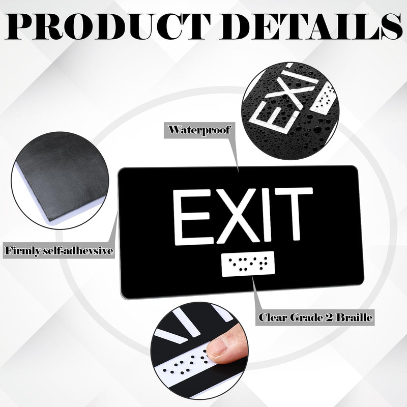 [Australia - AusPower] - 4 Pcs ADA Compliant Exit Sign with Tactile Braille 6 x 3 Inch Plastic Exit Sign for Business with Adhesive Mounting Strips for Indoor Outdoor Office Buildings Workplace 4 