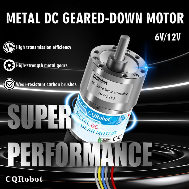 [Australia - AusPower] - CQRobot 30:1 Metal DC Geared-Down Motor 37Dx67.5L mm 6V/12V, with 64 CPR Encoder and Bracket. 6V-7W-115RPM-7.5 kg.cm(104 oz.in), 12V-12W-330RPM-14 kg.cm(194 oz.in), D-Shaped Output Shaft 16mm. 