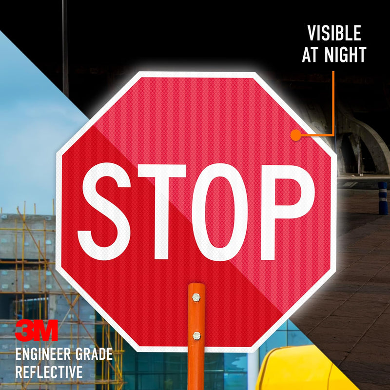 Handheld Stop Crosswalk Warning Double Sided Sign, 18x18 Inches, 3M EGP Reflective Aluminum, Fade Resistant, Made in USA by Sigo Signs 18x18 Reflective Aluminum Stop Small Post