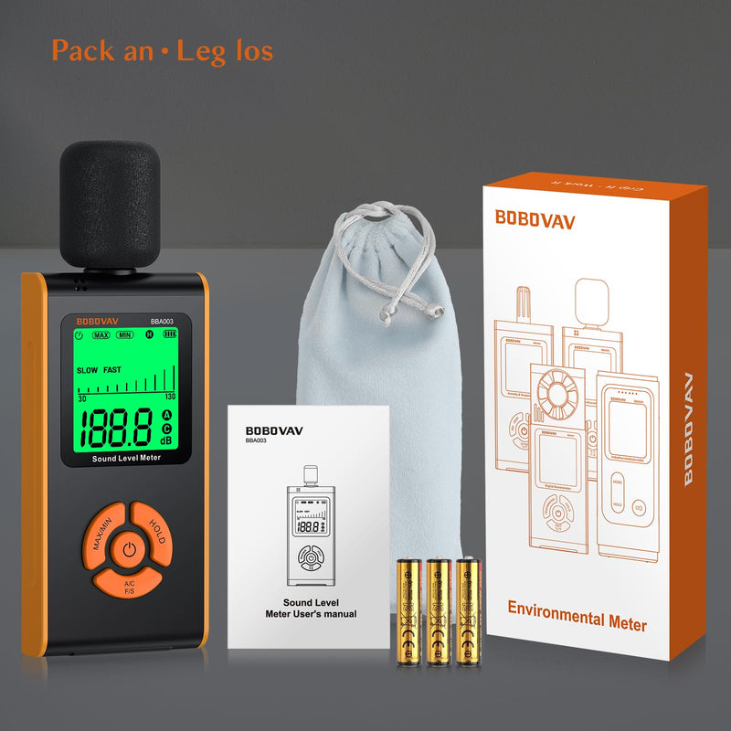 Sound Level Meter, Decibel Meter 30 dB to 130 dB, A/C Weighted Portable Noise Meter for Home Factories, with LCD Display, 3 Colors, MAX/MIN/HOLD, Fast/Slow Response Sound Pressure Meter