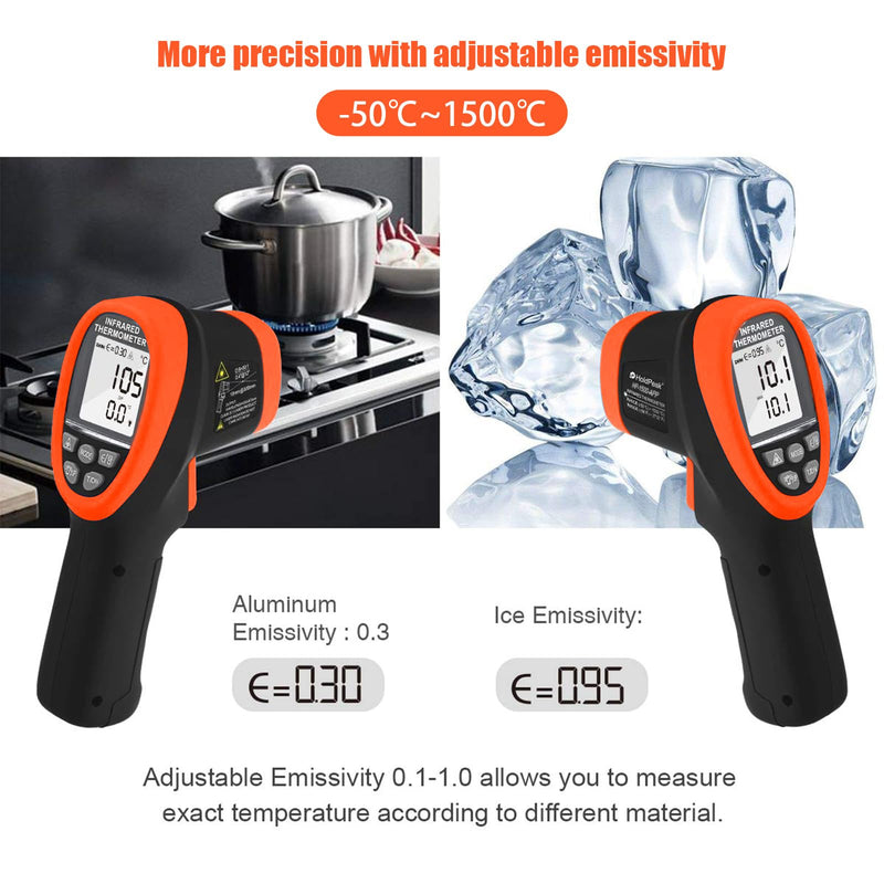 [Australia - AusPower] - HOLDPEAK Non-Contact Infrared Thermometer with APP, High Temp Laser Temperature Gun (-58°F~2732°F), D:S=30:1, MAX/MIN/AVG/DIF, High/Low Temp Alarm, Backlight for Industrial & Home Use (NOT for Human) 1500APP-OR-HIT 