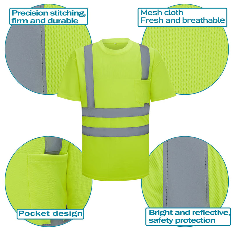 SIFE High Visibility Reflective T Shirt with Hi Vis ANSI Reflective Tape Safety Lime Yellow Short Sleeve ( M )