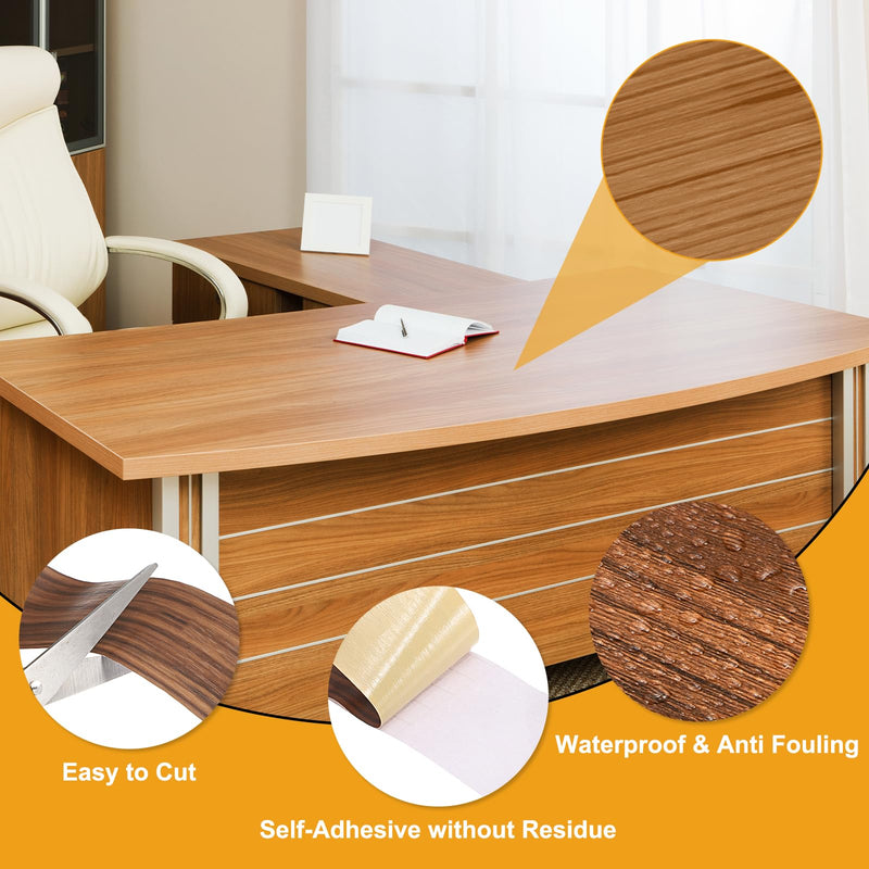 HARFINGTON Wood Grain Repair Tape 4 Inch x 33ft Self Adhesive Repair Patch Tape Simulated Wooden Floor Tapes with Plastic Scraper for Tables Doors Windows Furniture, Ebony