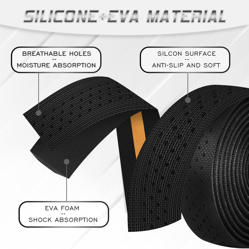 BUCKLOS Bike Handlebar Tape Silicone Bar Tape for Road Bike Comfortable Bicycle Handlebar Tape EVA Bike Grip 2 Pcs Bicycle Drop Bar Wraps Black