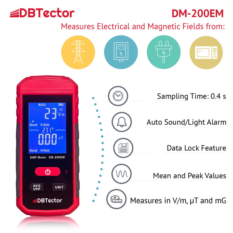 DBTector EMF Meter Electric and Magnetic Field Meter Detect Radiation from Appliances, Computers, Electrical Boxes, Electrical Wires, High Power Transmission Lines