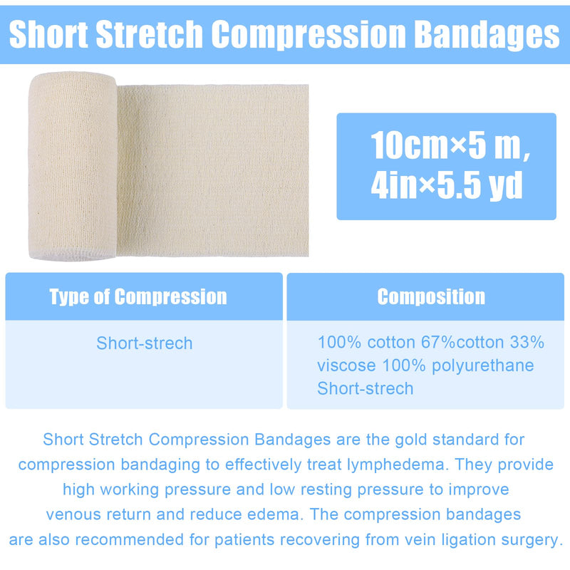 [Australia - AusPower] - Geiserailie 10 Pcs Short Stretch Compression Bandage Stretched Wrap Bandage Lymphedema Wraps for Legs Ankle Leg Swelling Edema (10cm X 5m) 10cm x 5m 