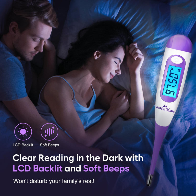 [Australia - AusPower] - Easy@Home Digital Basal Thermometer with Large Backlight LCD Display, 1/100th Degree High Precision and Memory Recall, NOT Bluetooth Enabled,Upgraded EBT-100B-P (Purple) 