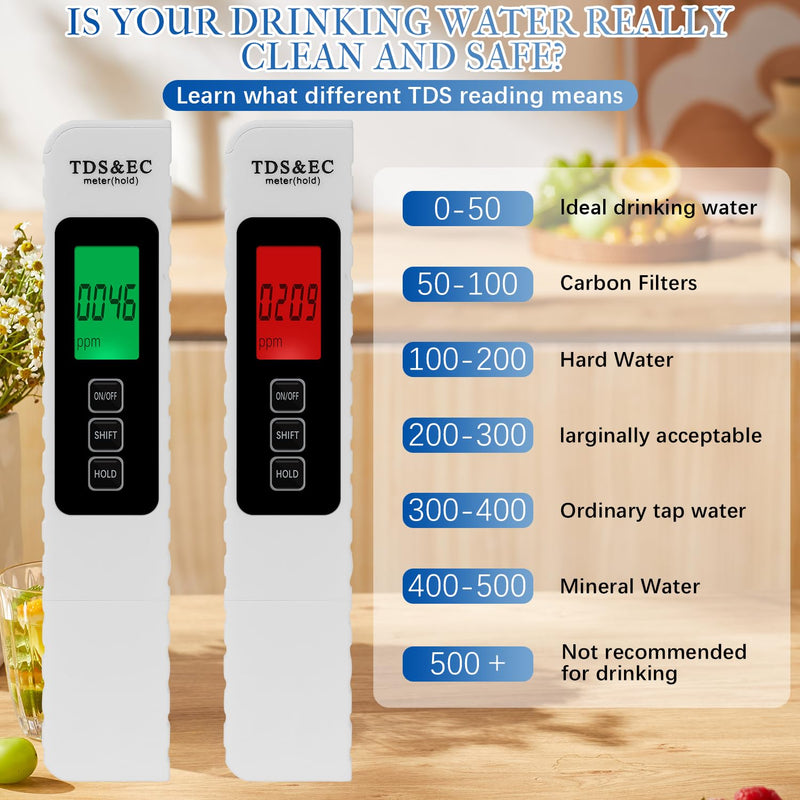 [Australia - AusPower] - 4 in 1 Digital Water Quality Tester,2025 NewTDS/EC/Temperature（°C/°F）Meter,0-9990 PPM Meter,Water Tester for Drinking Water RO/DI System Aquarium 