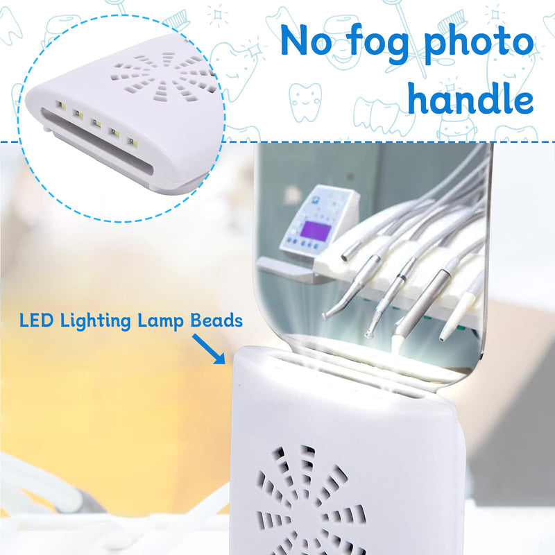 [Australia - AusPower] - Fog-Free Dental Occlusal Photographic Mirror Device with 4 Rhodium Intraoral Reflective Mirrors for Dentistry, Anti-Fog Fan and LED Lighting Handle with Plated Glass Reflectors Oral Inspection Kit 