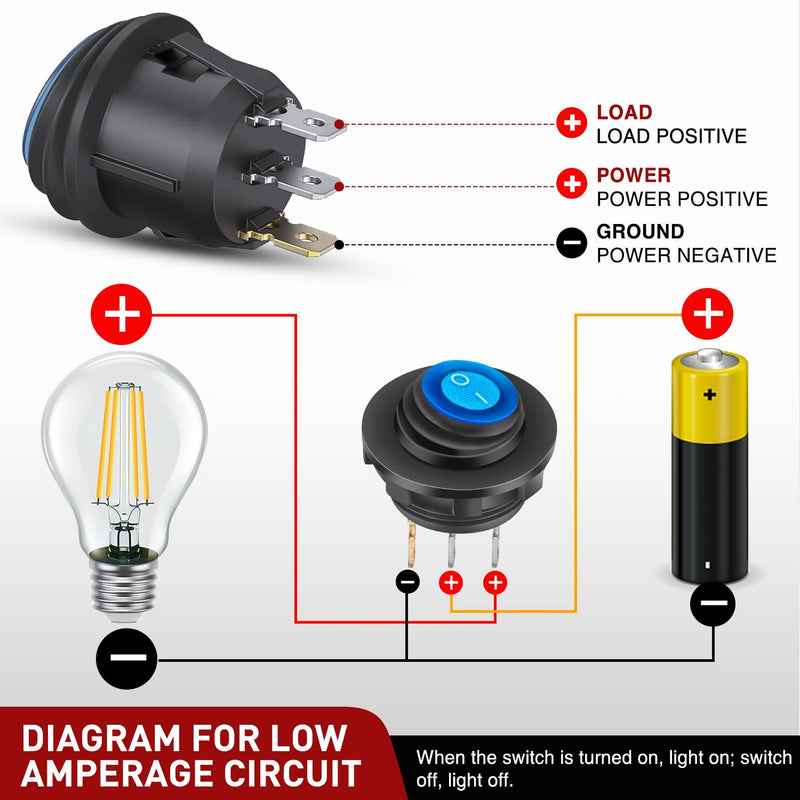 [Australia - AusPower] - Nilight 5PCS Waterproof Round Rocker Switch w/Wiring Harness Switches Holder 12V 24V Blue LED Lighted On Off Toggle Shell SPST 3Pin for Switch Panel Car RV Trucks Marine Boats Waterproof Switch + Switch Holder Automotive Switch 